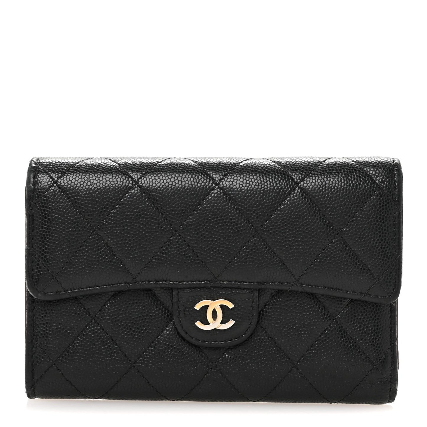 Caviar Quilted Medium Flap Wallet Black