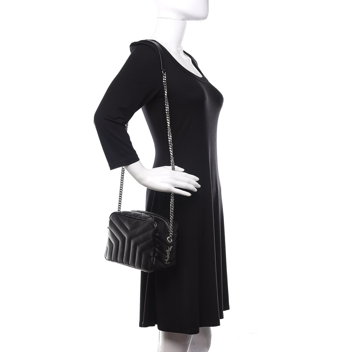 Calfskin Y Quilted Monogram Small Loulou Bowling Bag Black