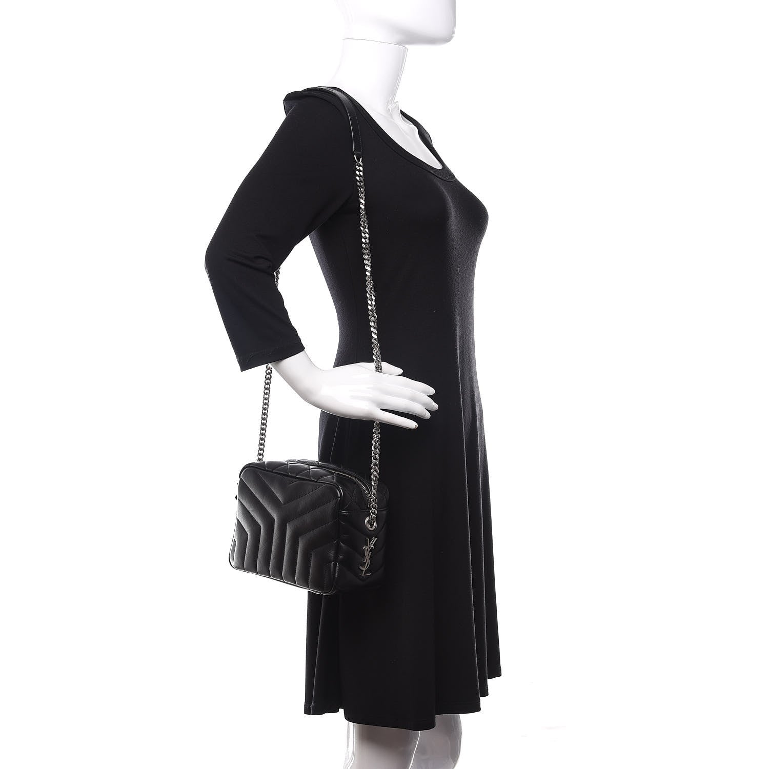 Saint Laurent Calfskin Y Quilted Monogram Small Loulou Bowling Bag Black 2 of 10