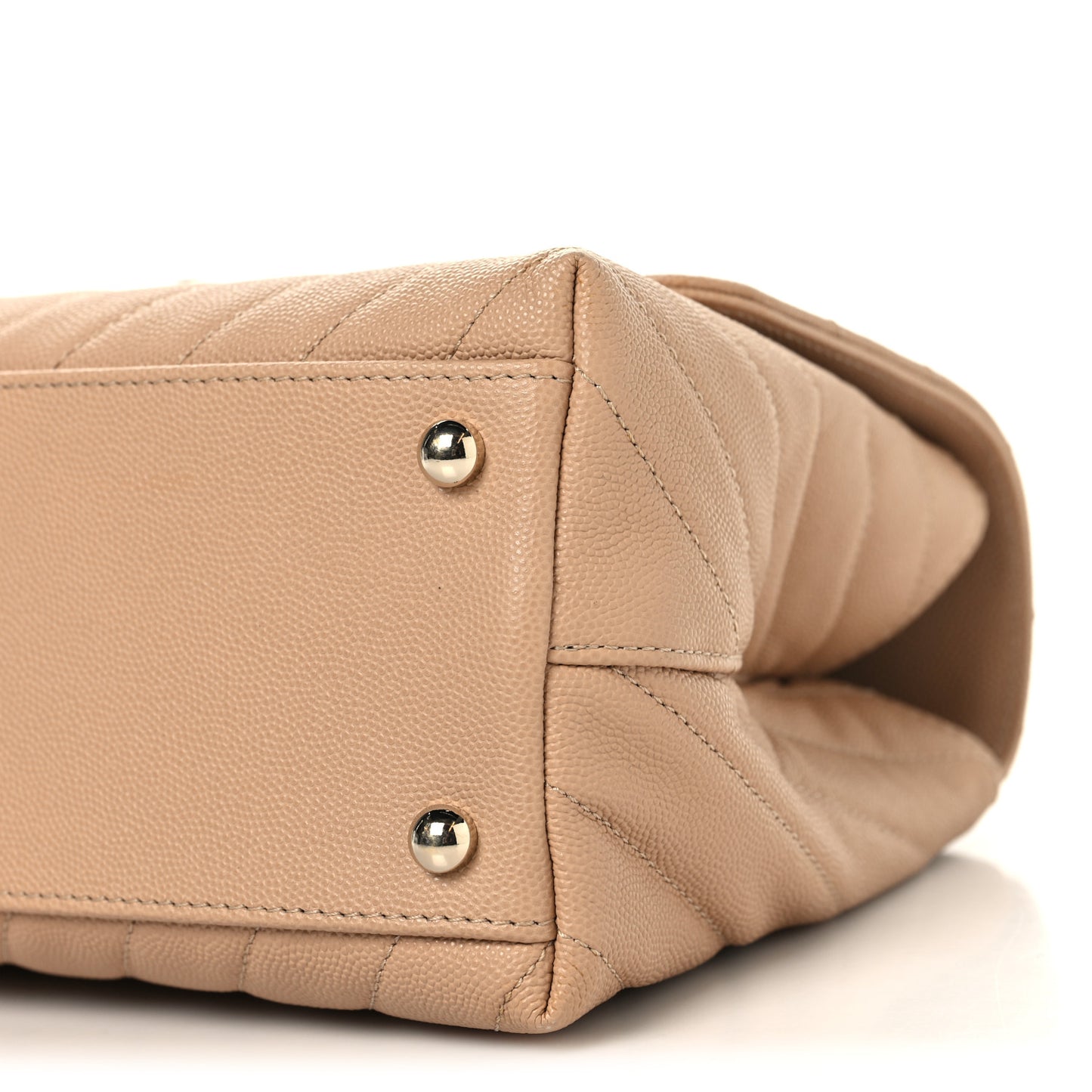 Caviar Chevron Quilted Small Coco Handle Flap Beige