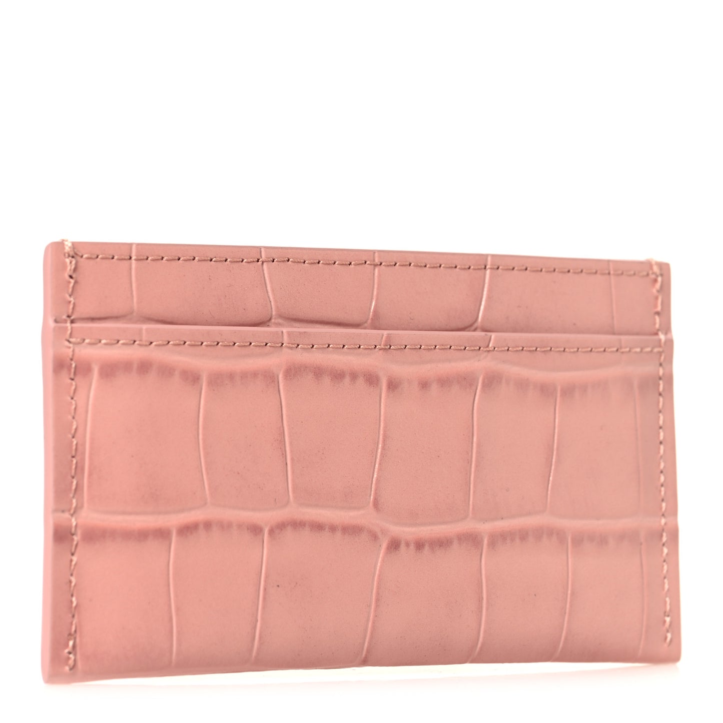 Calfskin Crocodile Embossed Crococo Card Holder Light Pink