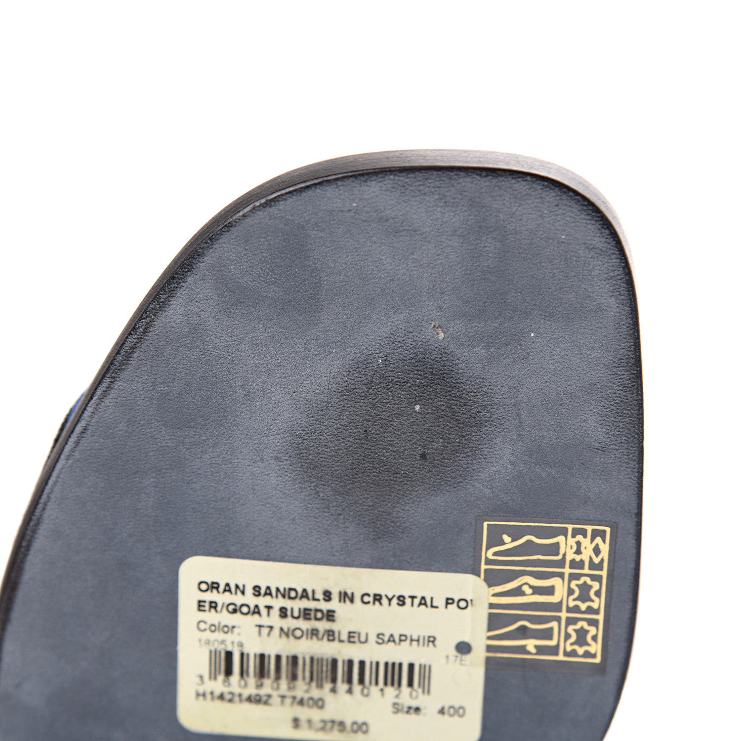 Hermes Suede Goatskin Crystal Powder Oran Sandals 40 Black Bleu Saphir 10 of 11
