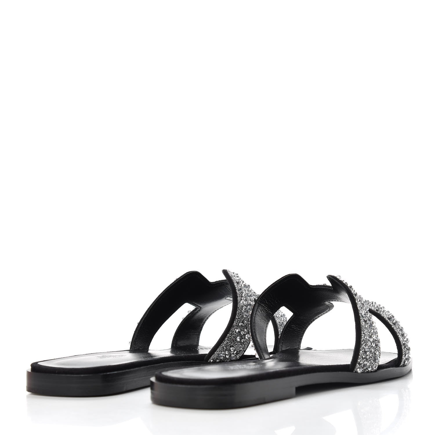Hermes Goatskin Crystal Oran Sandals 38.5 Black 4 of 10