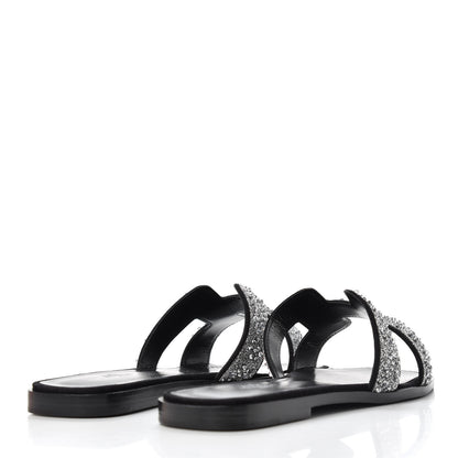 Hermes Goatskin Crystal Oran Sandals 38.5 Black 4 of 10
