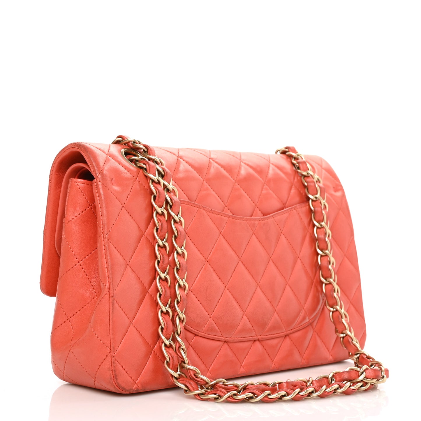 Lambskin Quilted Medium Double Flap Orange