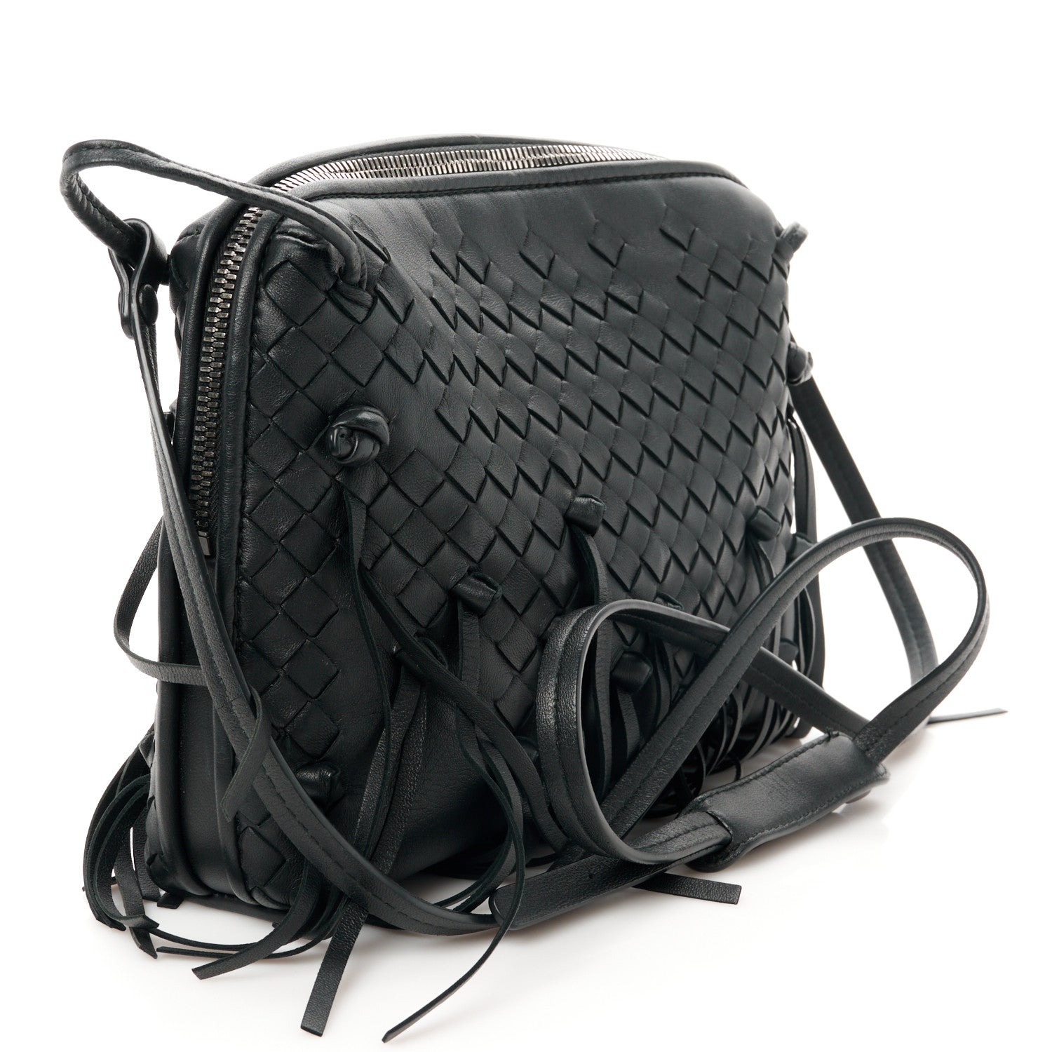 Bottega Veneta Nappa Intrecciato Fringe Nodini Crossbody Messenger Black 3 of 12
