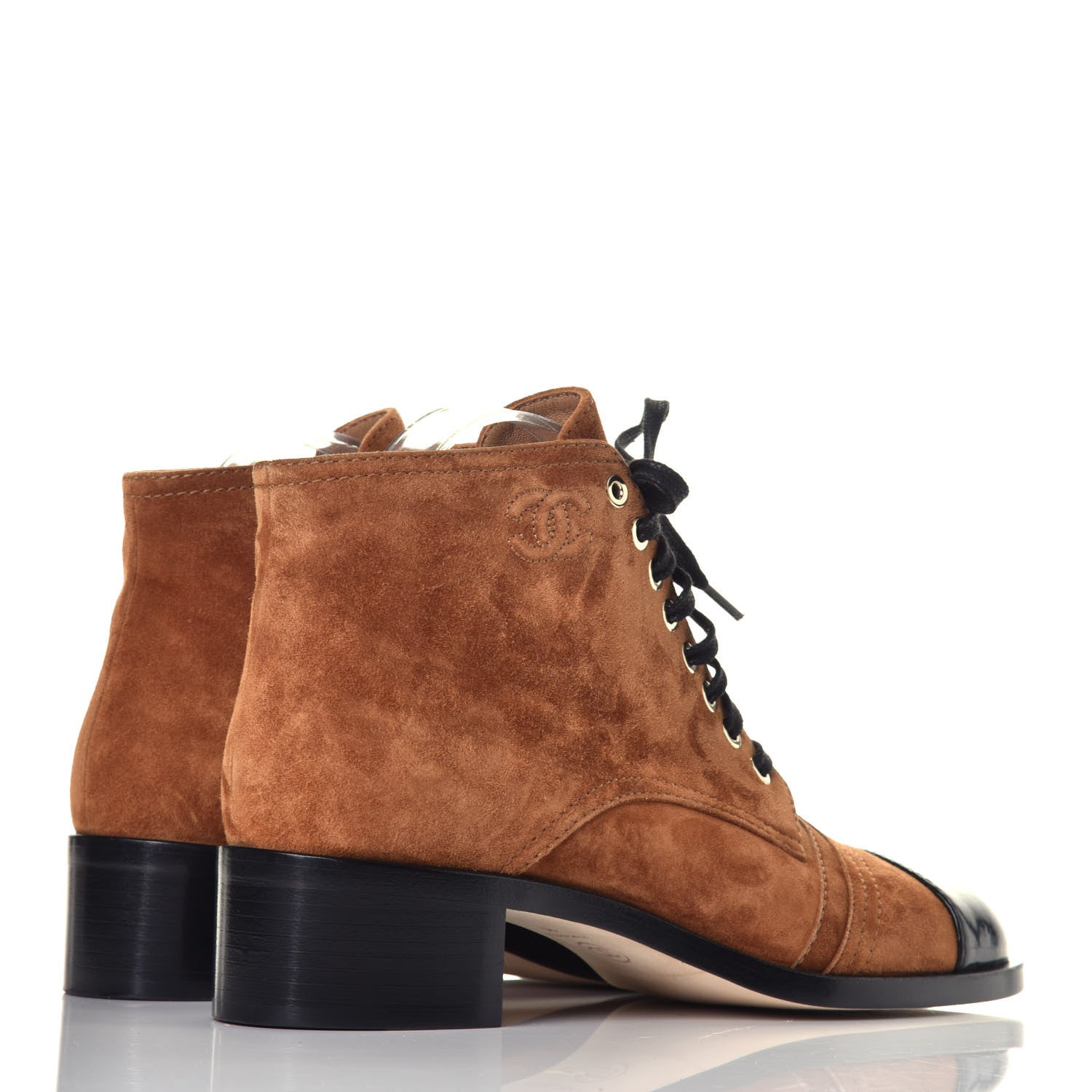 Chanel Suede Patent Cap Toe CC Boots 39 Beige Black 4 of 9
