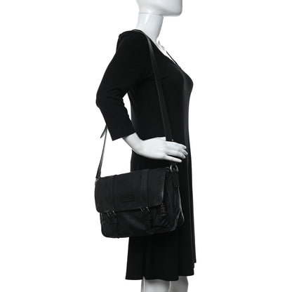 Gucci Nylon Monogram Double Buckle Flap Messenger Bag Black 2 of 9