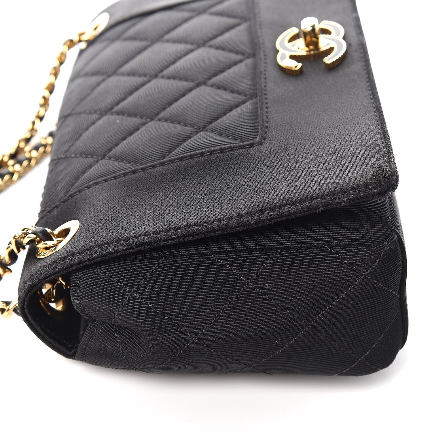 Chanel Grosgrain Satin Quilted Small Vintage Mademoiselle Flap Black 13 of 15