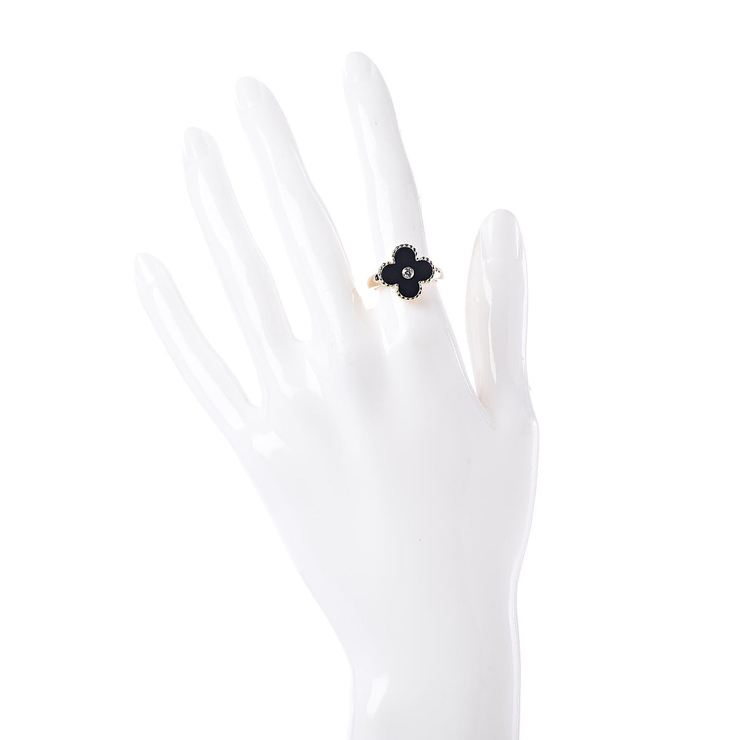 18K Yellow Gold Black Onyx Diamond Vintage Alhambra Ring 51 5.75