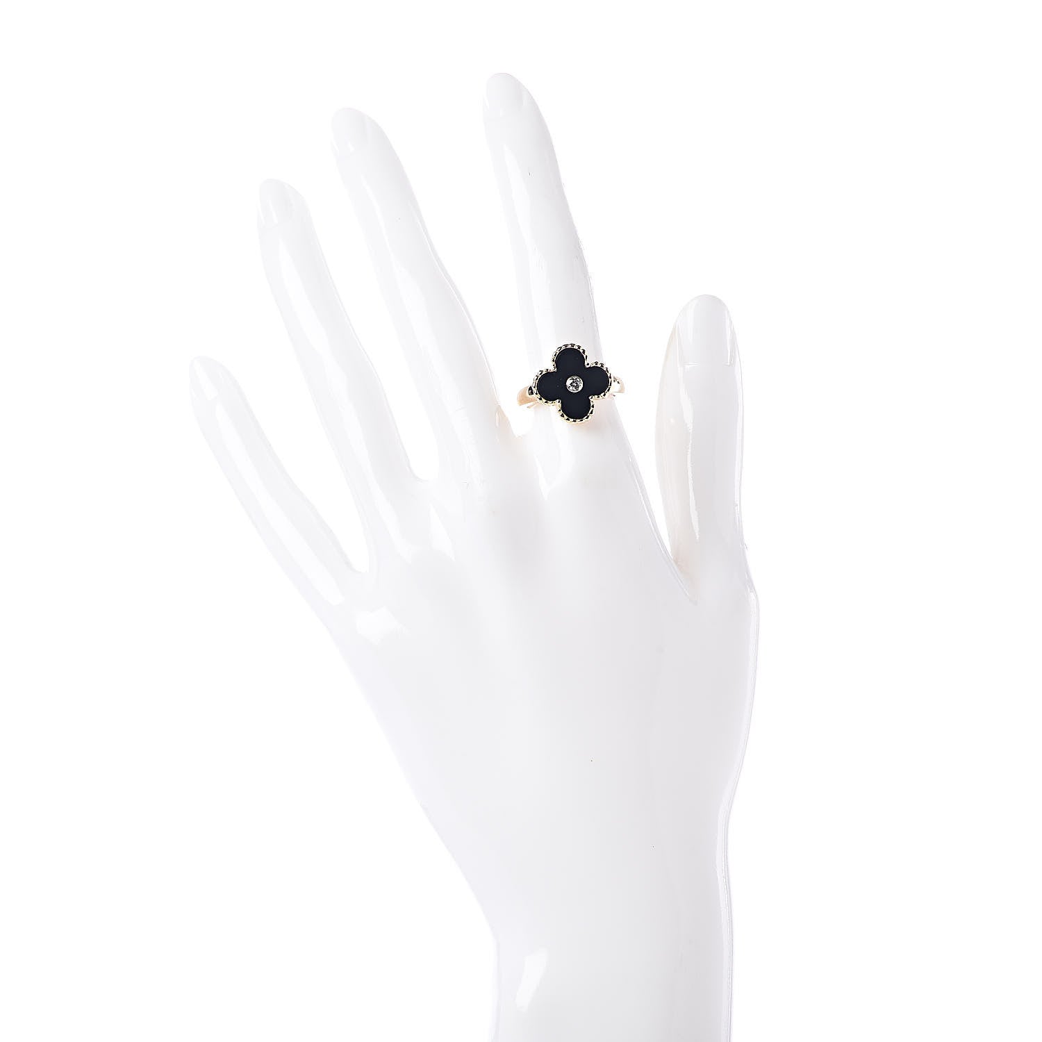 Van Cleef & Arpels 18K Yellow Gold Black Onyx Diamond Vintage Alhambra Ring 51 5.75 2 of 6