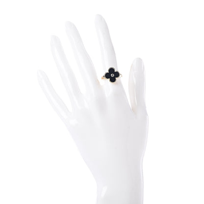 Van Cleef & Arpels 18K Yellow Gold Black Onyx Diamond Vintage Alhambra Ring 51 5.75 2 of 6
