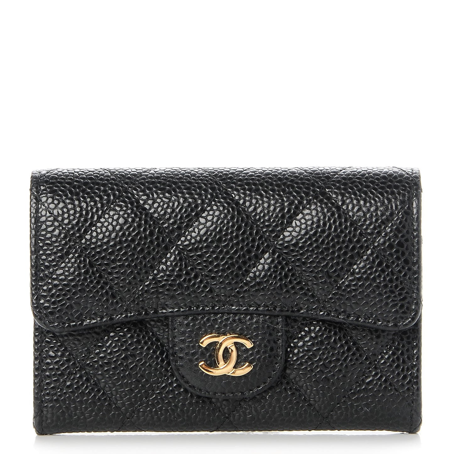 Caviar Quilted Flap Card Holder Black