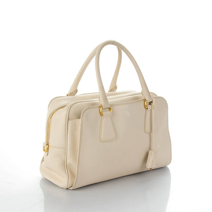 Prada Vitello Daino Bowler Tote Talco 4 of 10