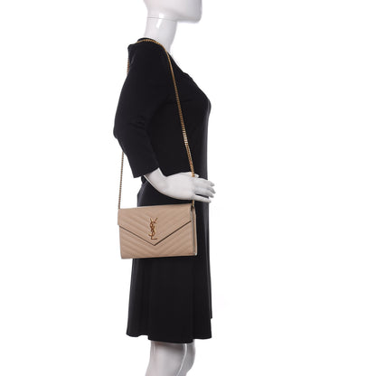 Saint Laurent Grain De Poudre Matelasse Chevron Monogram Chain Wallet Nude Powder 2 of 14