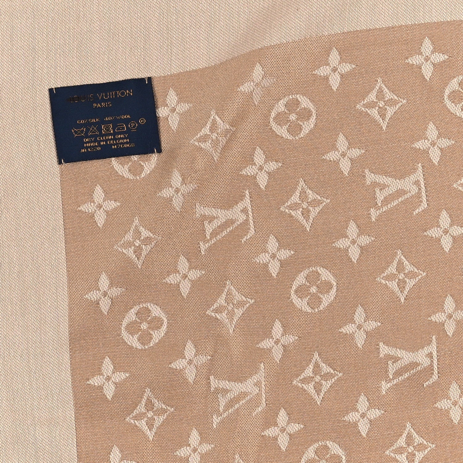 Louis Vuitton Silk Wool Monogram Denim Shawl Beige Rose 3 of 3