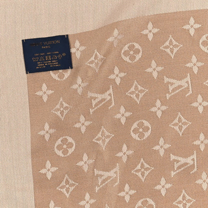 Louis Vuitton Silk Wool Monogram Denim Shawl Beige Rose 3 of 3