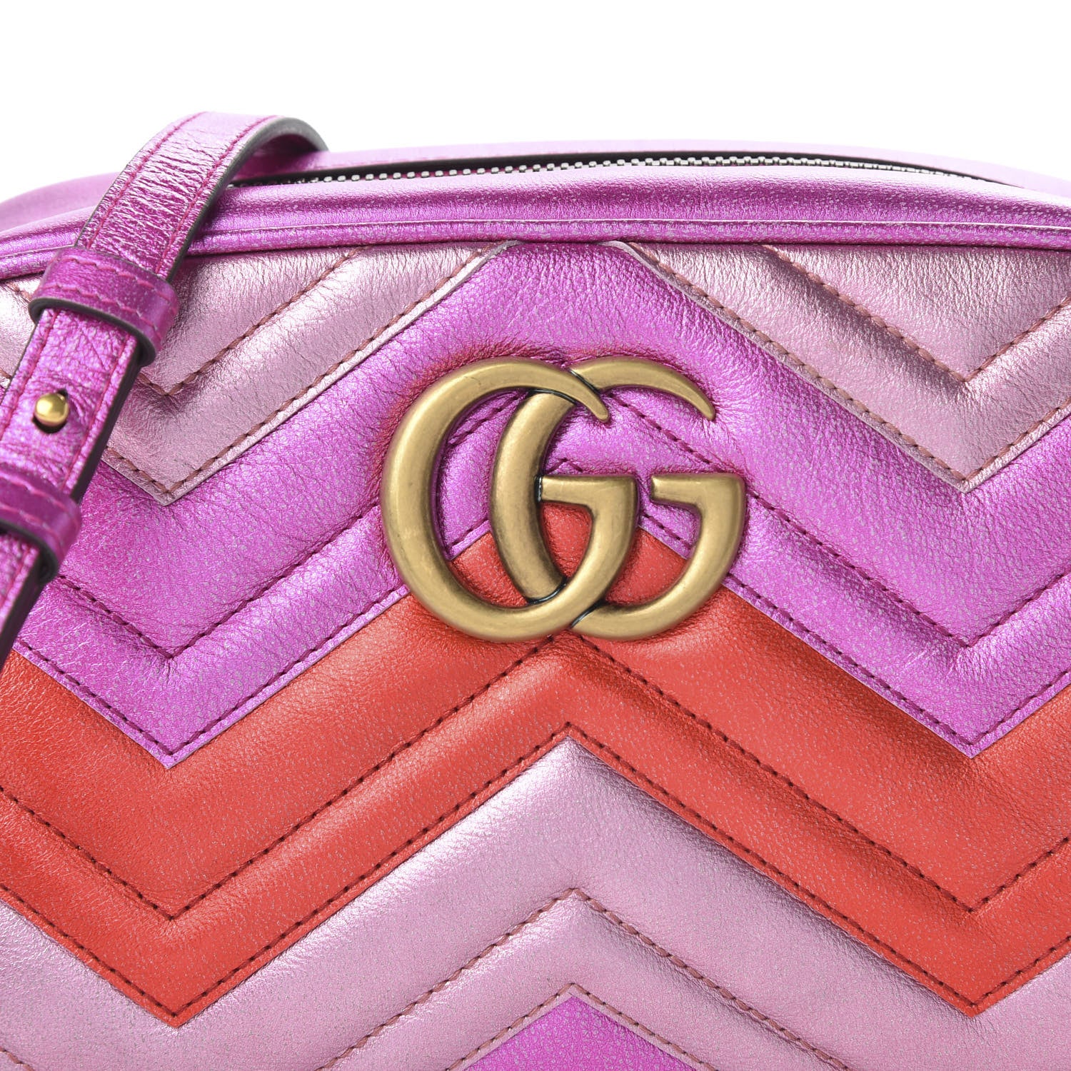 Gucci Laminated Nappa Matelasse Small GG Marmont Chain Shoulder Bag Fuxia Rosso Rosa 10 of 10