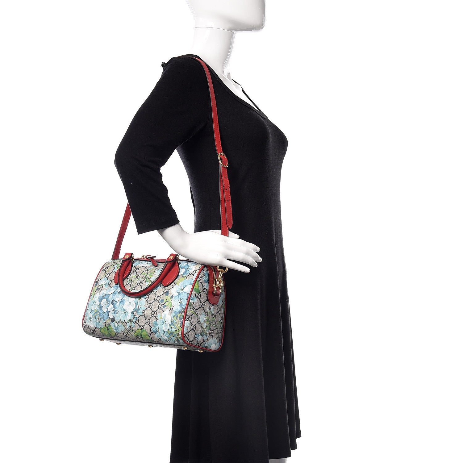 Gucci GG Supreme Monogram Blooms Small Boston Beige Blue Navy Hibiscus Red 2 of 9