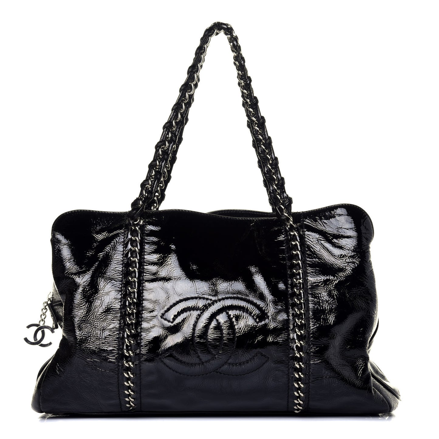 Patent Calfskin Large Luxe Ligne Tote Black