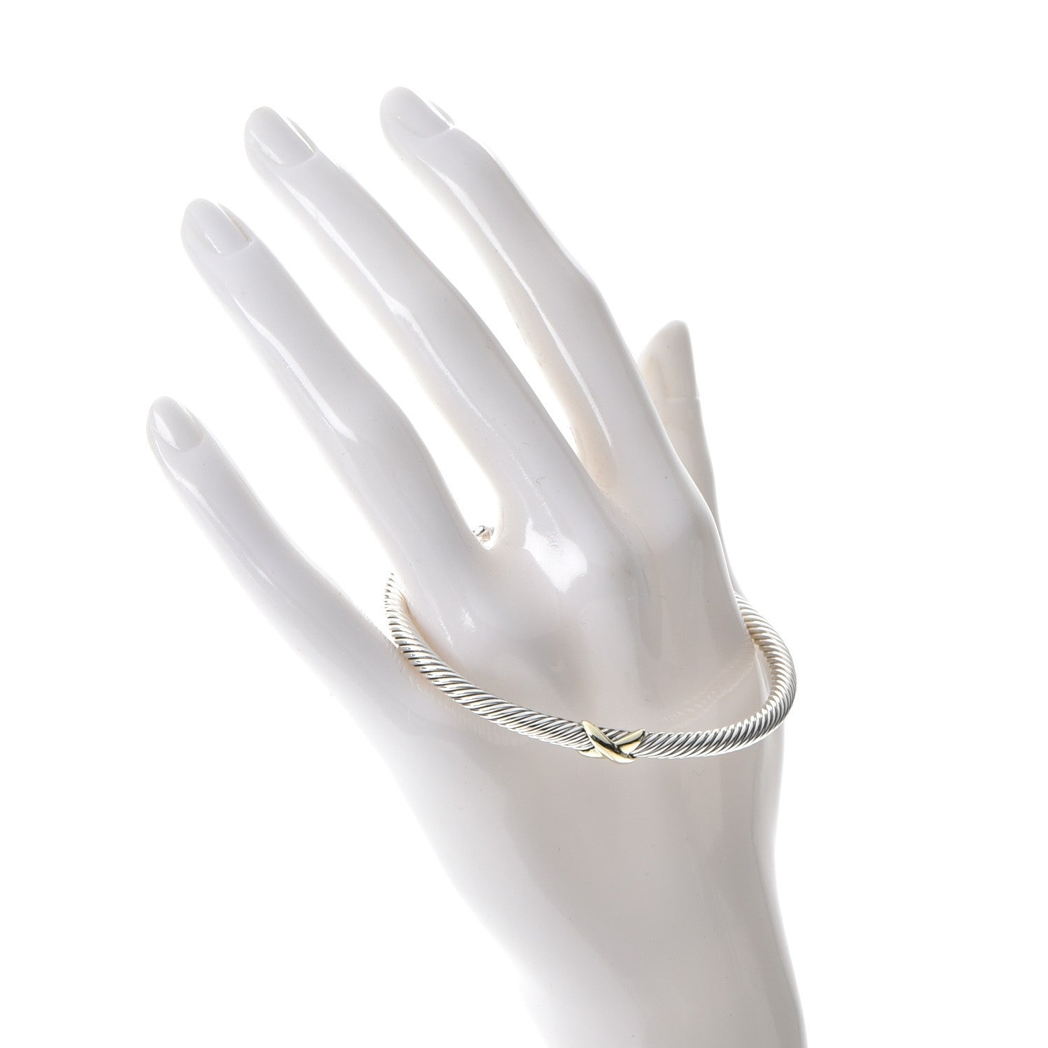 David Yurman Sterling Silver 18K Yellow Gold 4mm X Station Cable Bracelet 2 of 4