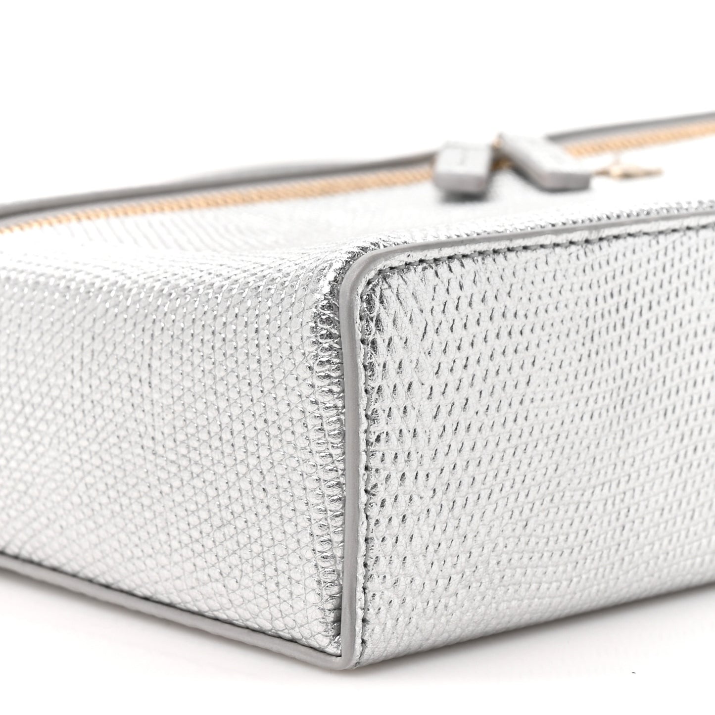 Lizard Embossed Calfskin Top Handle Slim Vanity With Chain Silvery