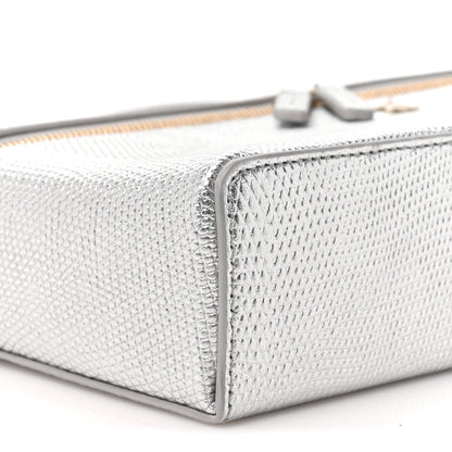 Chanel Lizard Embossed Calfskin Top Handle Slim Vanity With Chain Silvery 10 of 11