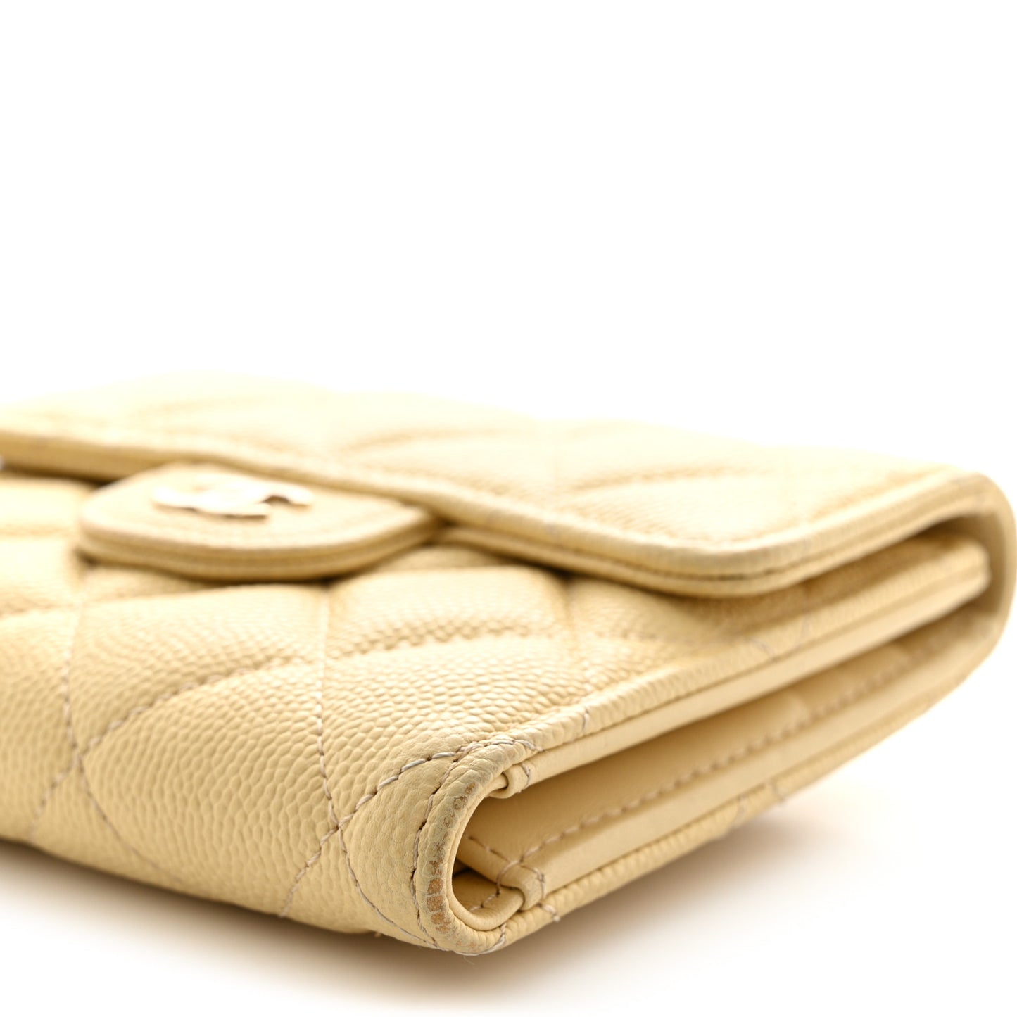 Caviar Quilted Compact Flap Wallet Yellow
