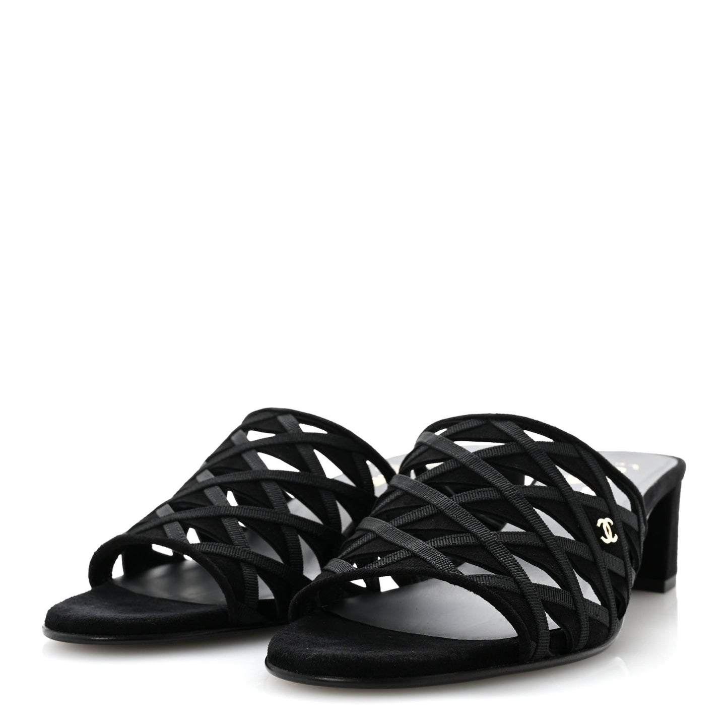 Suede Kidskin Grosgrain Sandals 39 Black