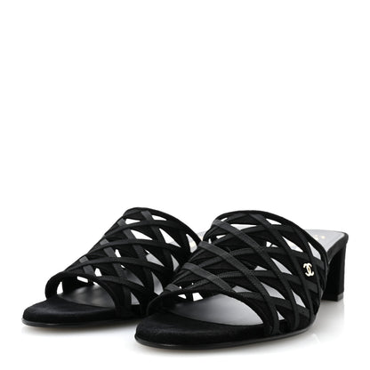 Chanel Suede Kidskin Grosgrain Sandals 39 Black 4 of 12