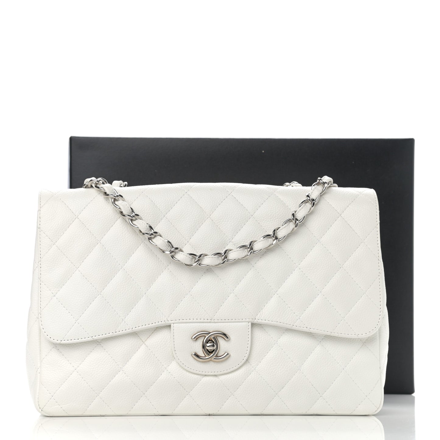 Caviar Quilted Jumbo Single Flap White