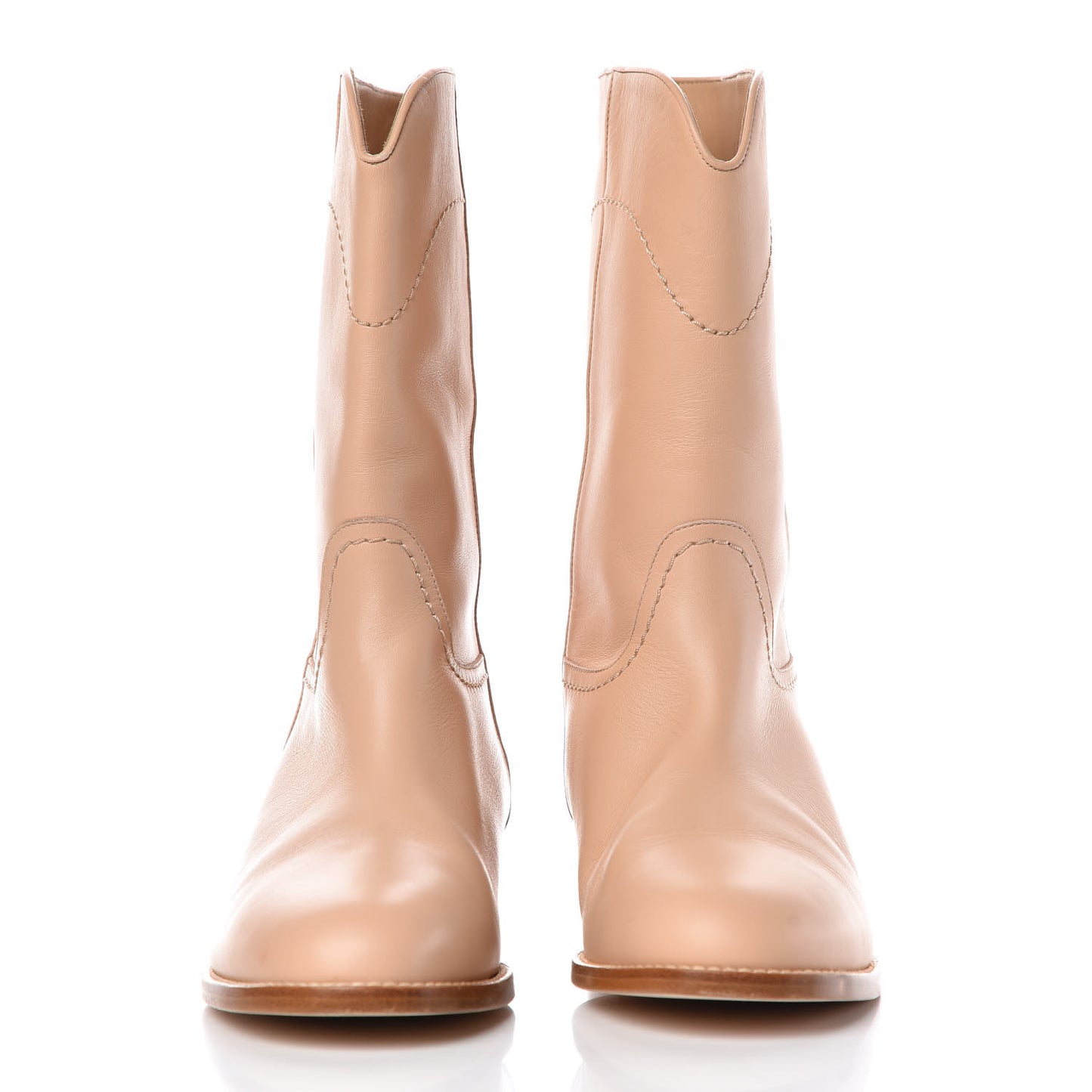 Calfskin Ascot CC Boots 37 Beige Clair