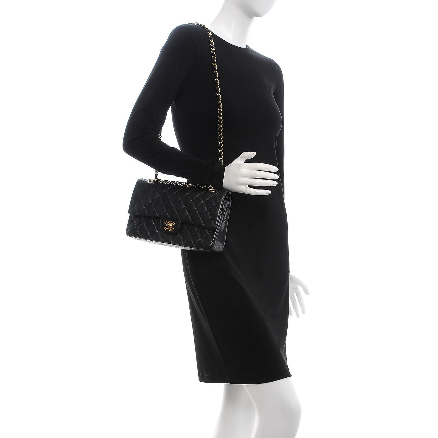 Lambskin Quilted Medium Double Flap Black