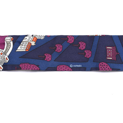 Hermes Silk Les Nouveaux Amoureux de Paris Twilly Marine Violet White 4 of 4