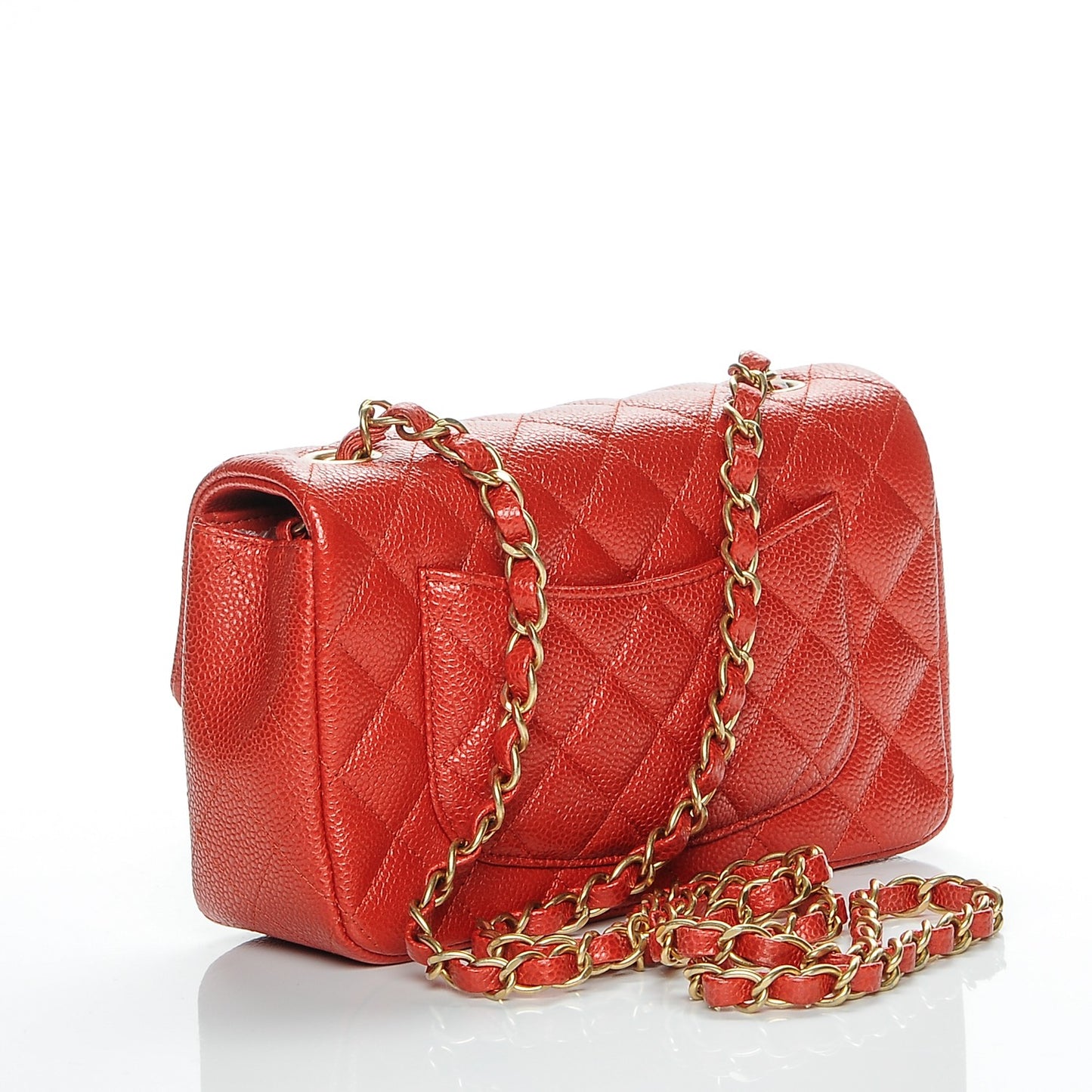 Pearly Caviar Quilted Mini Rectangular Flap Orange