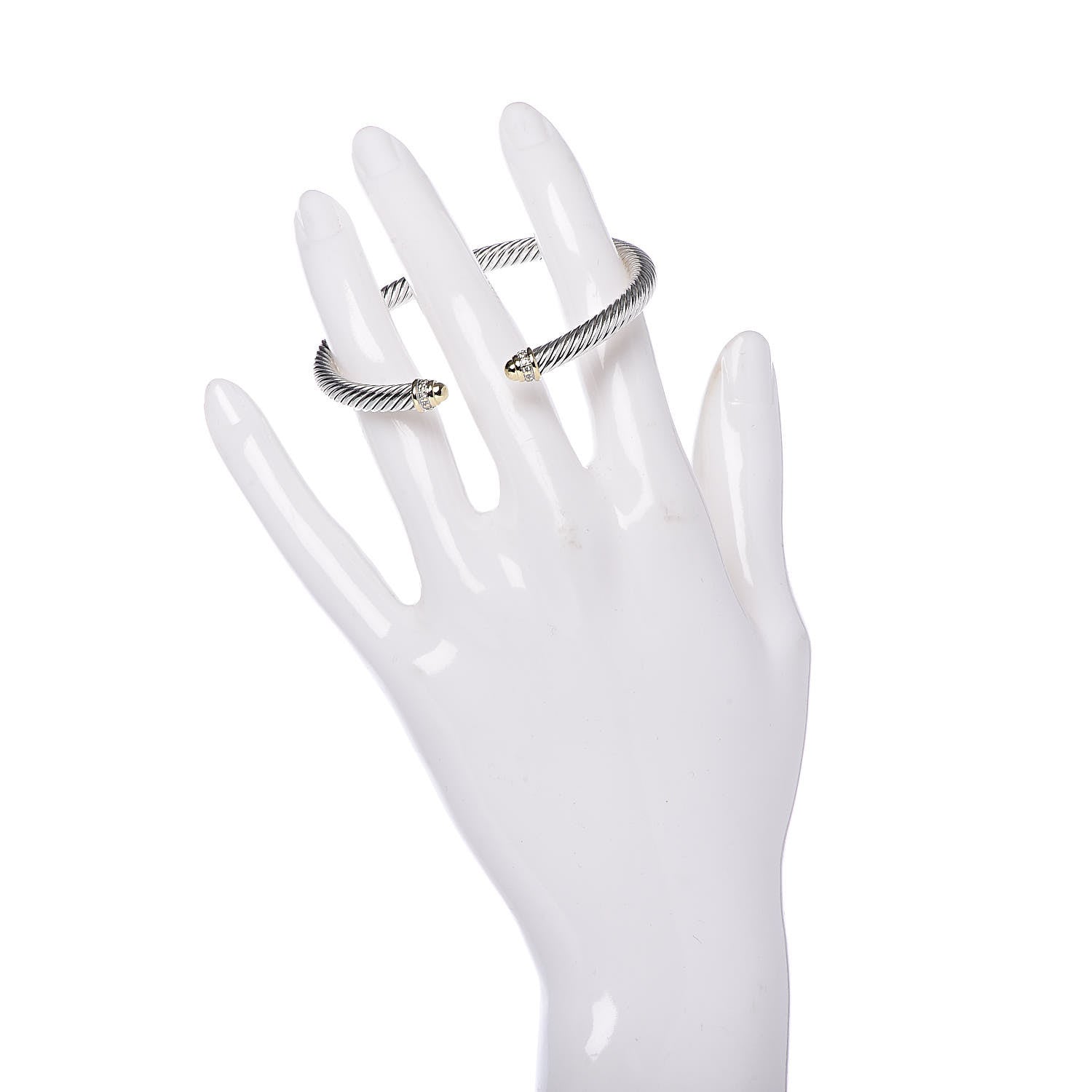 David Yurman Sterling Silver 18K Yellow Gold Diamond 5mm Cable Classics Bracelet 2 of 4
