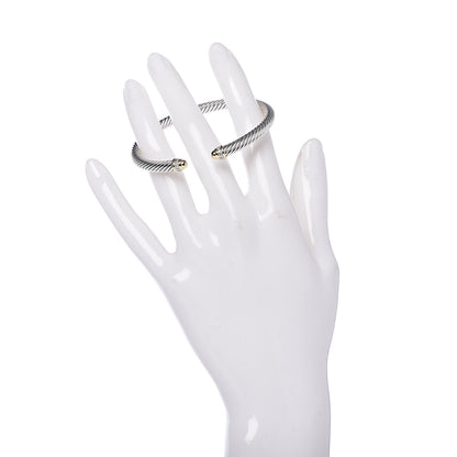 David Yurman Sterling Silver 18K Yellow Gold Diamond 5mm Cable Classics Bracelet 2 of 4