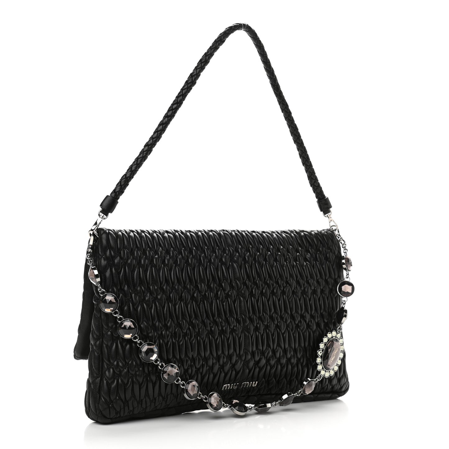Nappa Matelasse Crystal Flap Clutch Black