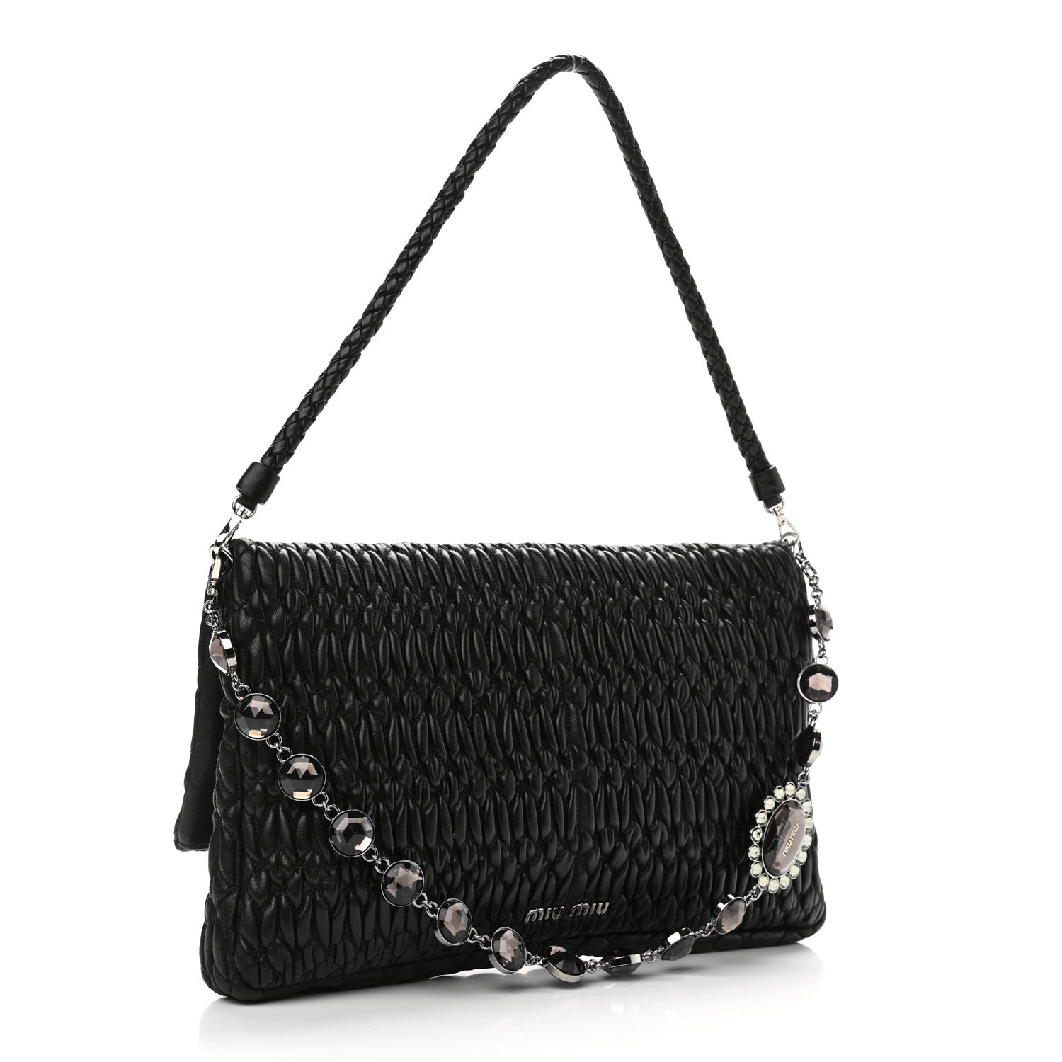 Miu Miu Nappa Matelasse Crystal Flap Clutch Black 3 of 10