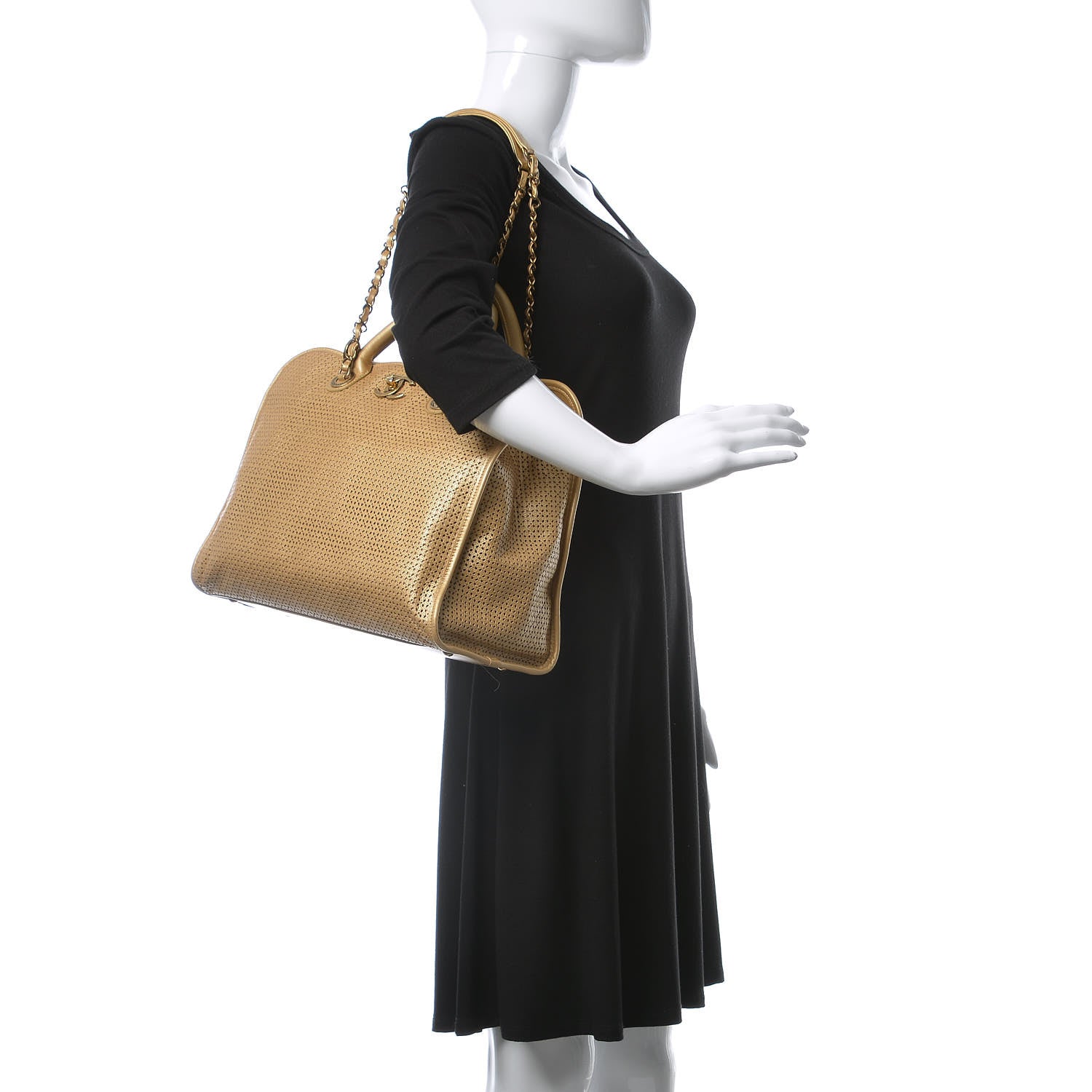 Chanel Metallic Calfskin Perforated Up In The Air Tote Gold 2 of 13