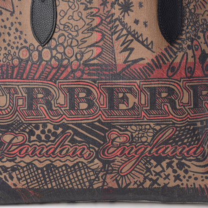 Burberry Coated Canvas Mega Check Medium Doodle Tote Black 6 of 9