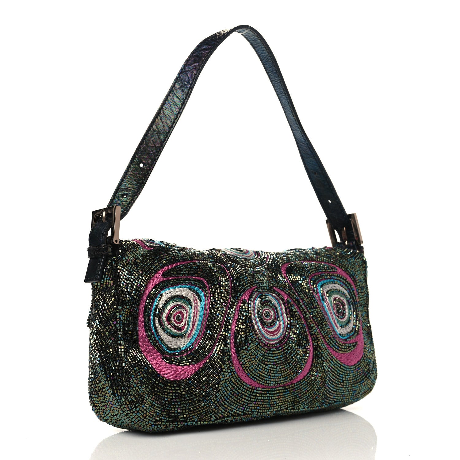 Fendi Metallic Calfskin Peacock Beaded Baguette Multicolor 3 of 11