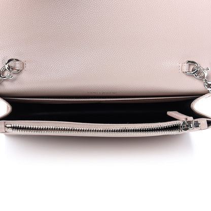 Saint Laurent Grain De Poudre Matelasse Chevron Monogram Envelope Chain Wallet Pink White 5 of 12