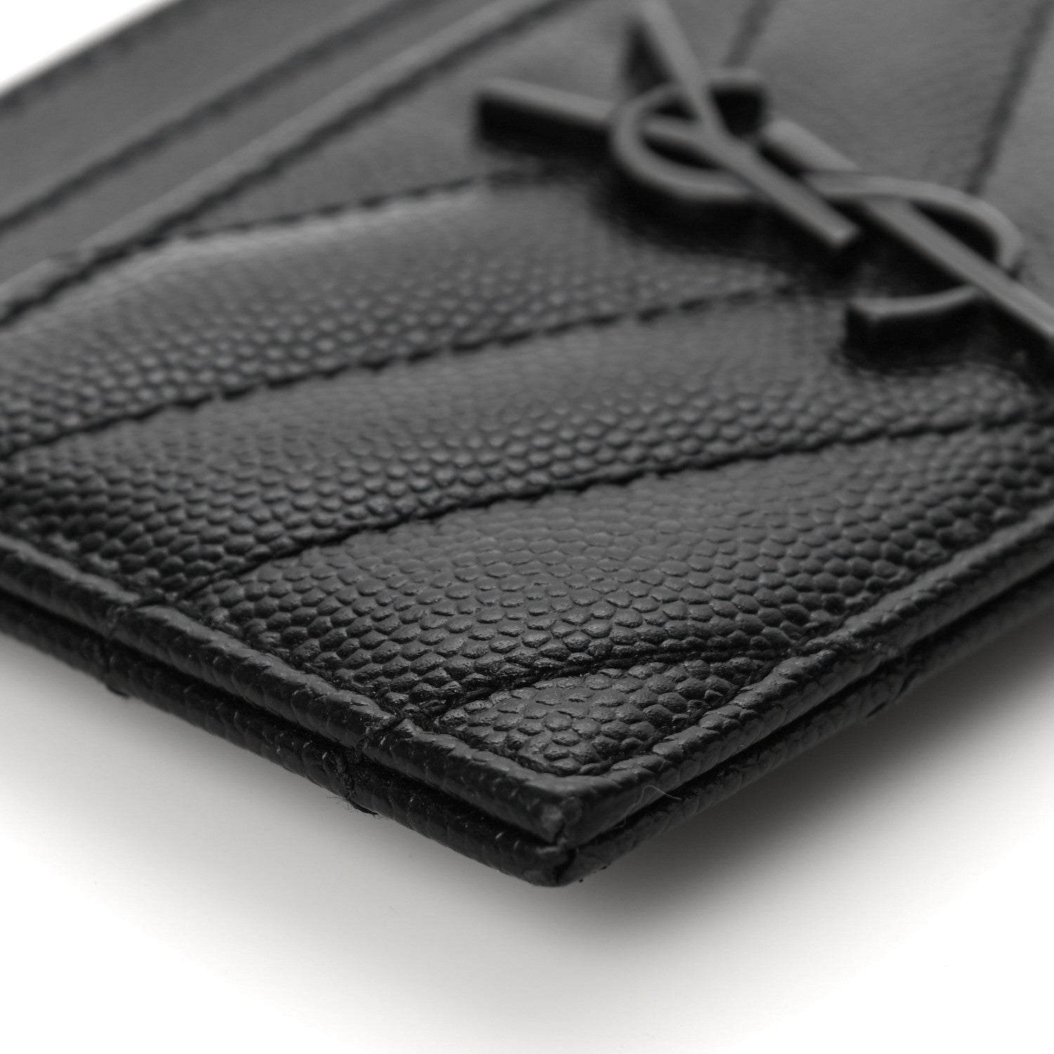 Saint Laurent Grain De Poudre Matelasse Chevron Monogram Credit Card Case Black 9 of 11