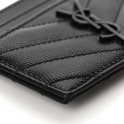 Saint Laurent Grain De Poudre Matelasse Chevron Monogram Credit Card Case Black 9 of 11