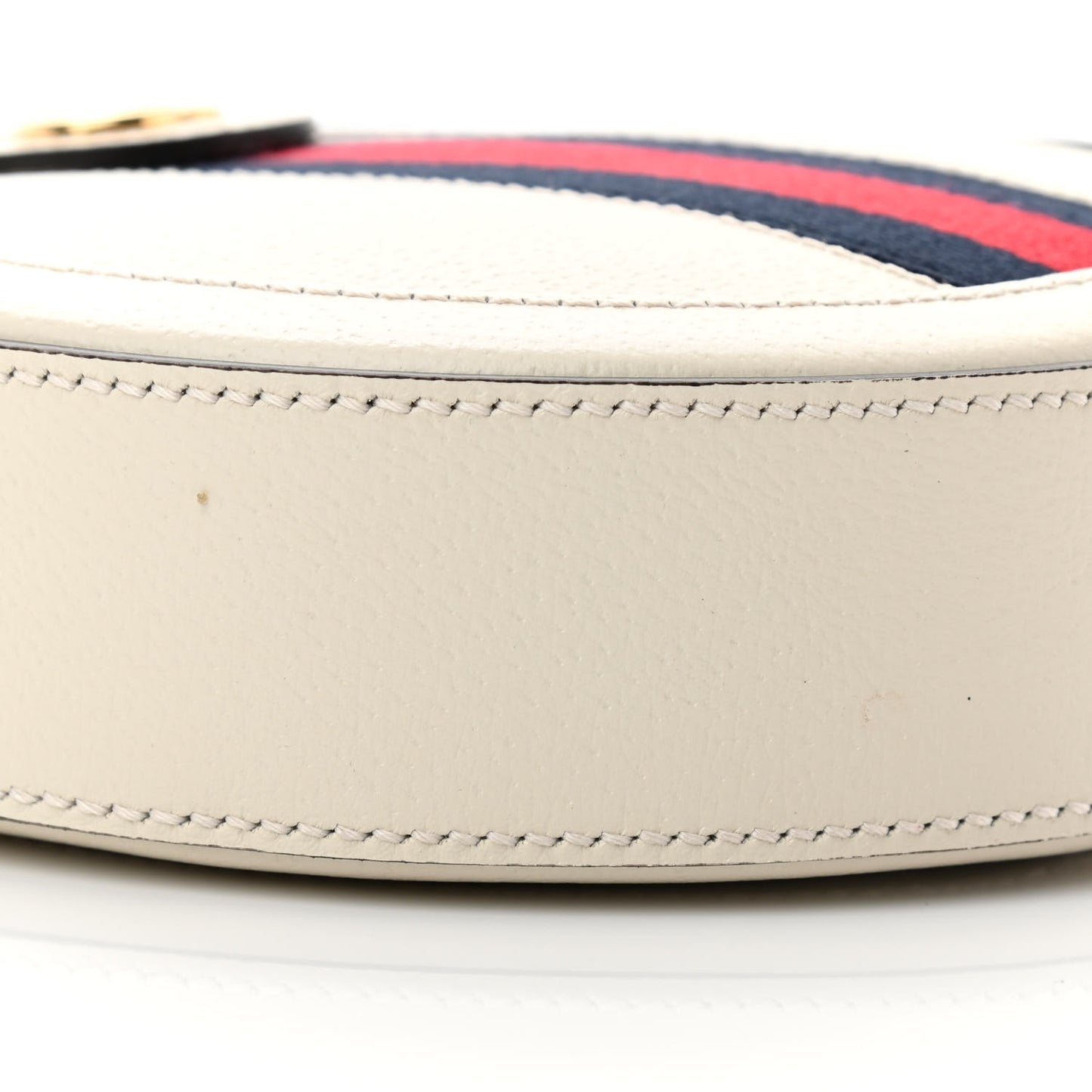 Textured Calfskin Web Mini Ophidia Round Shoulder Bag Mystic White