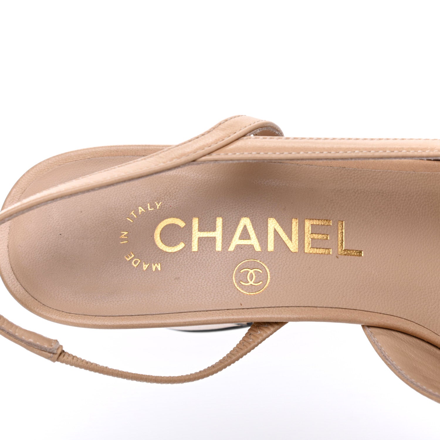 Chanel Goatskin Grosgrain Cap Toe CC Slingback Pumps 36 Beige Black 7 of 15