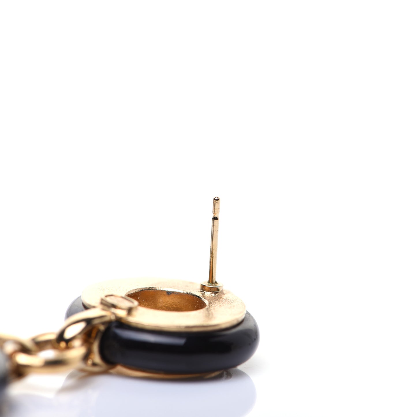 Metal Resin CC Round Drop Earrings Black Gold
