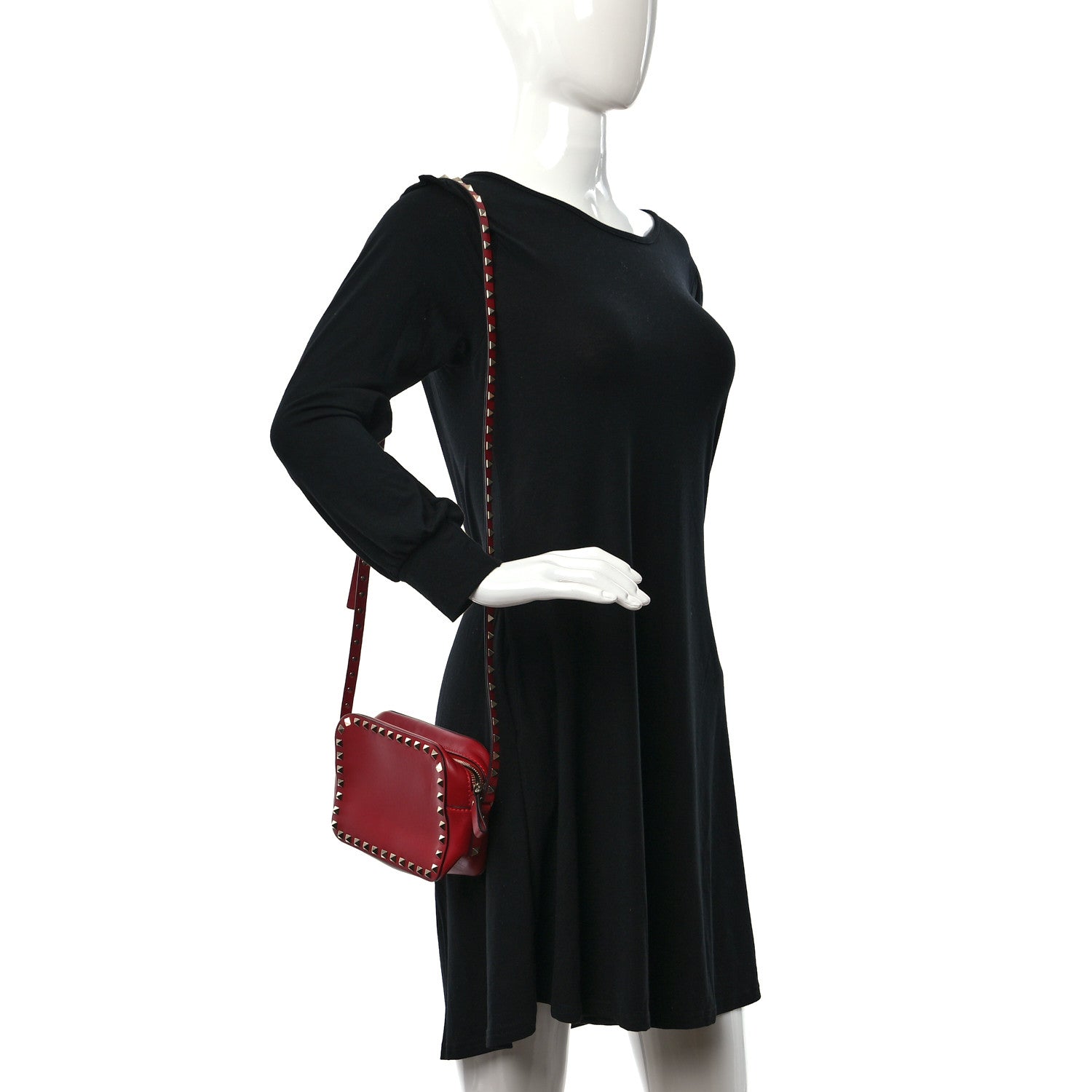 Valentino Garavani Calfskin Rockstud Camera Crossbody Bag Red 2 of 12