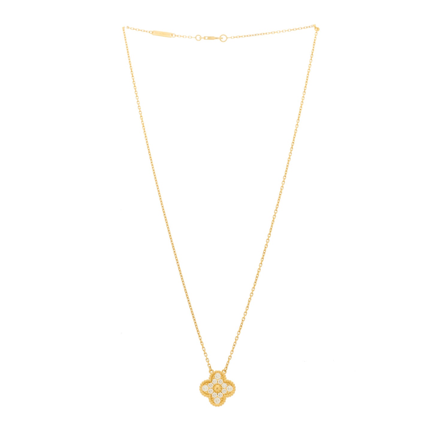18K Yellow Gold Diamond Vintage Alhambra Pendant Necklace
